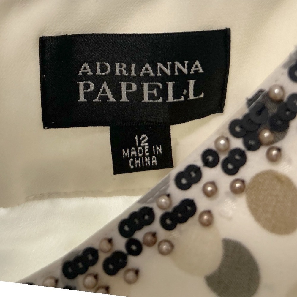 Adrianna Papell Womens Polka Dot Beaded Sequin V-Neck Shift Dress Cream Size 12 - Picture 5 of 7
